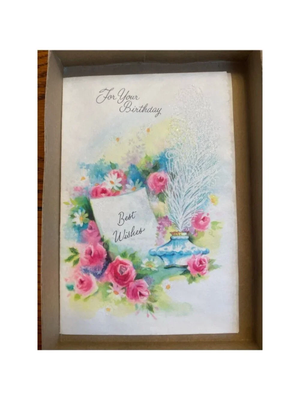 11 Vintage 1950s Greeting Cards Envelopes Original Box Glitter Unused MCM